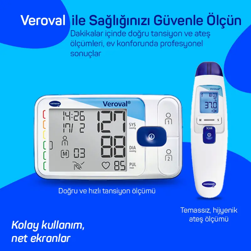 Hartmann Veroval Tansiyon Aleti ve Temassız Ateş Ölçer ile Doğru Ölçüm, Kolay Kullanım ve Net Ekranlar