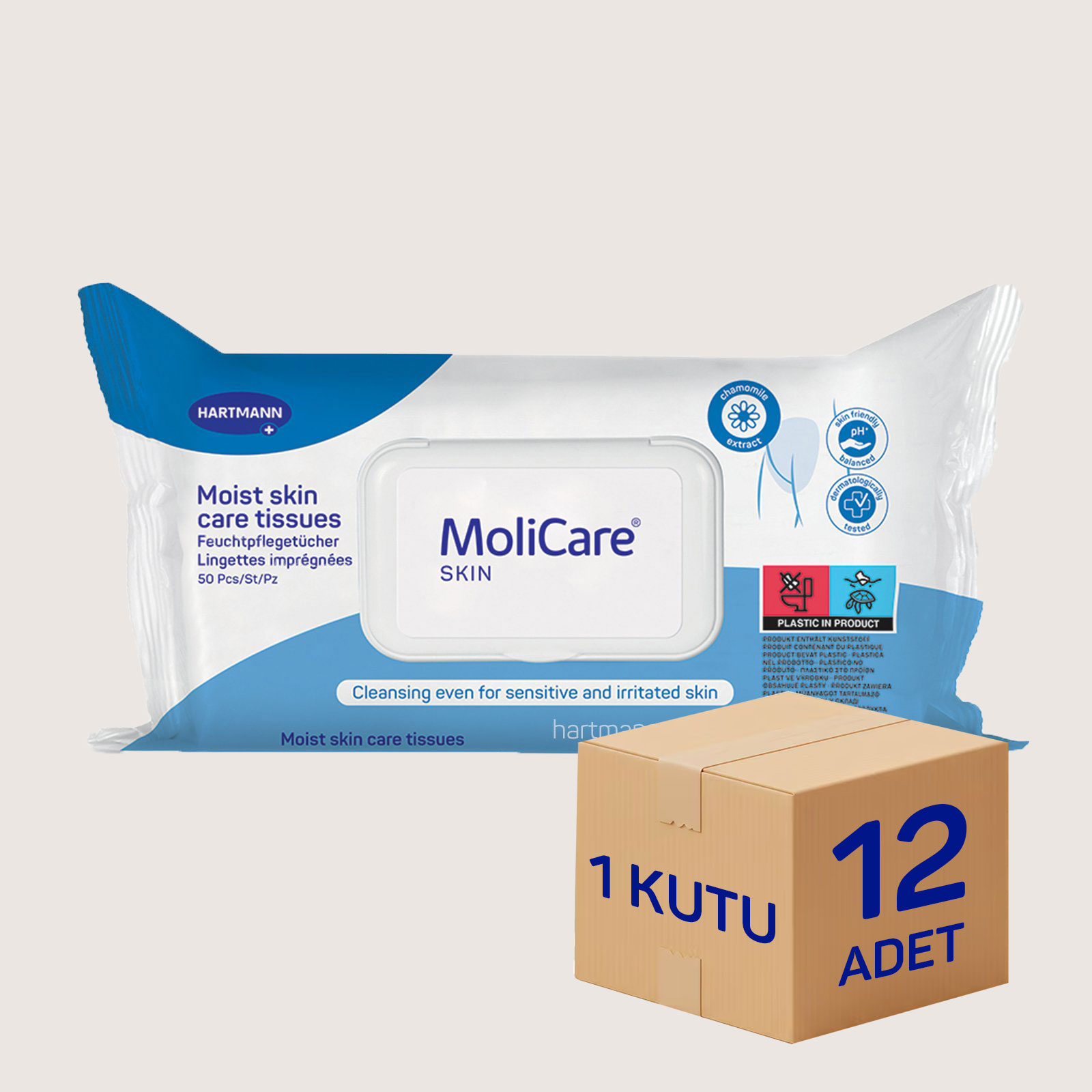 Hartmann MoliCare Skin Temizleme Mendili 12 paketx50'li – Hassas Ciltler İçin Islak Mendil