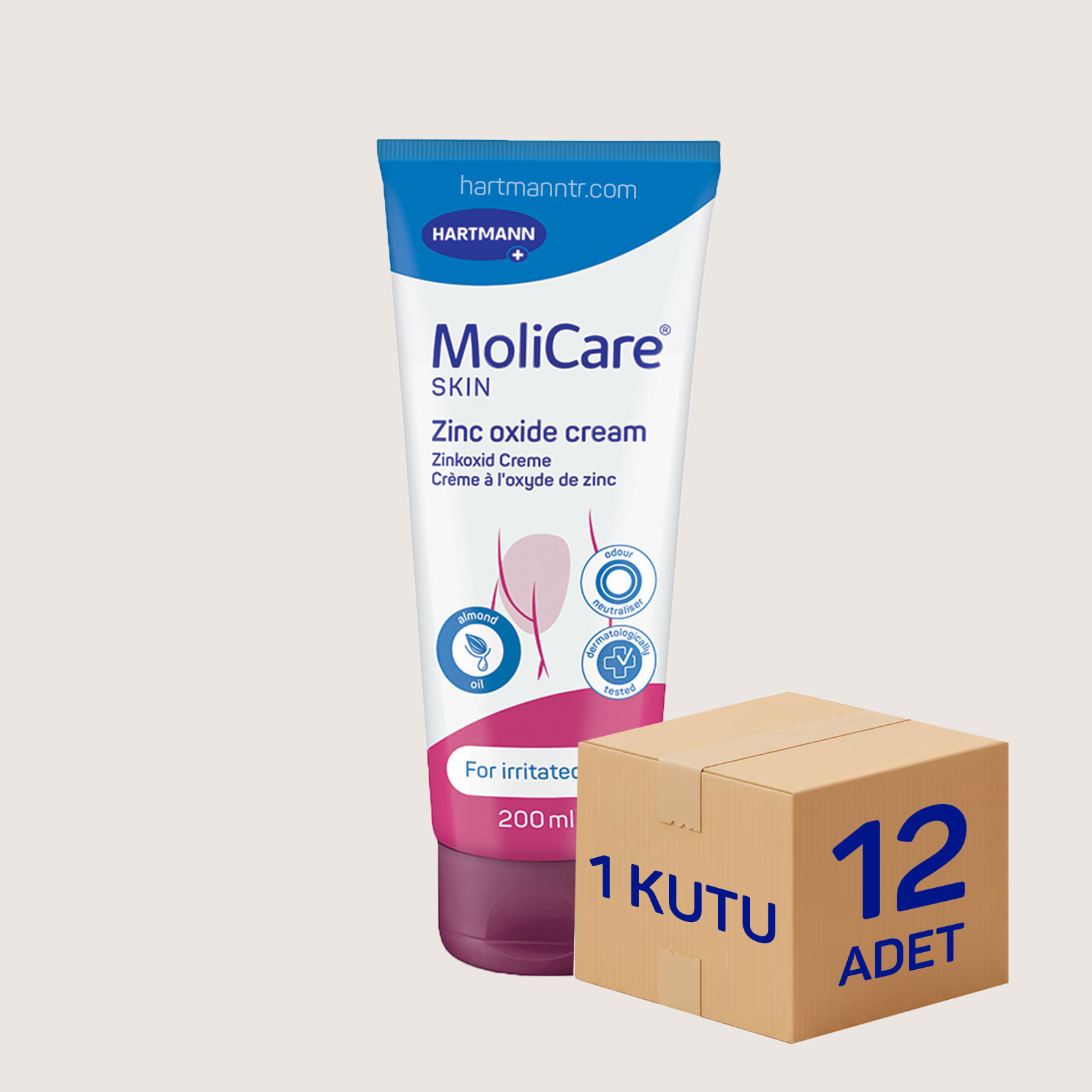 MoliCare Skin Zinc Oxide Cream 200 ml (1 KUTU/12 ADET) – Çinko Oksitli Cilt Koruyucu Bariyer Krem