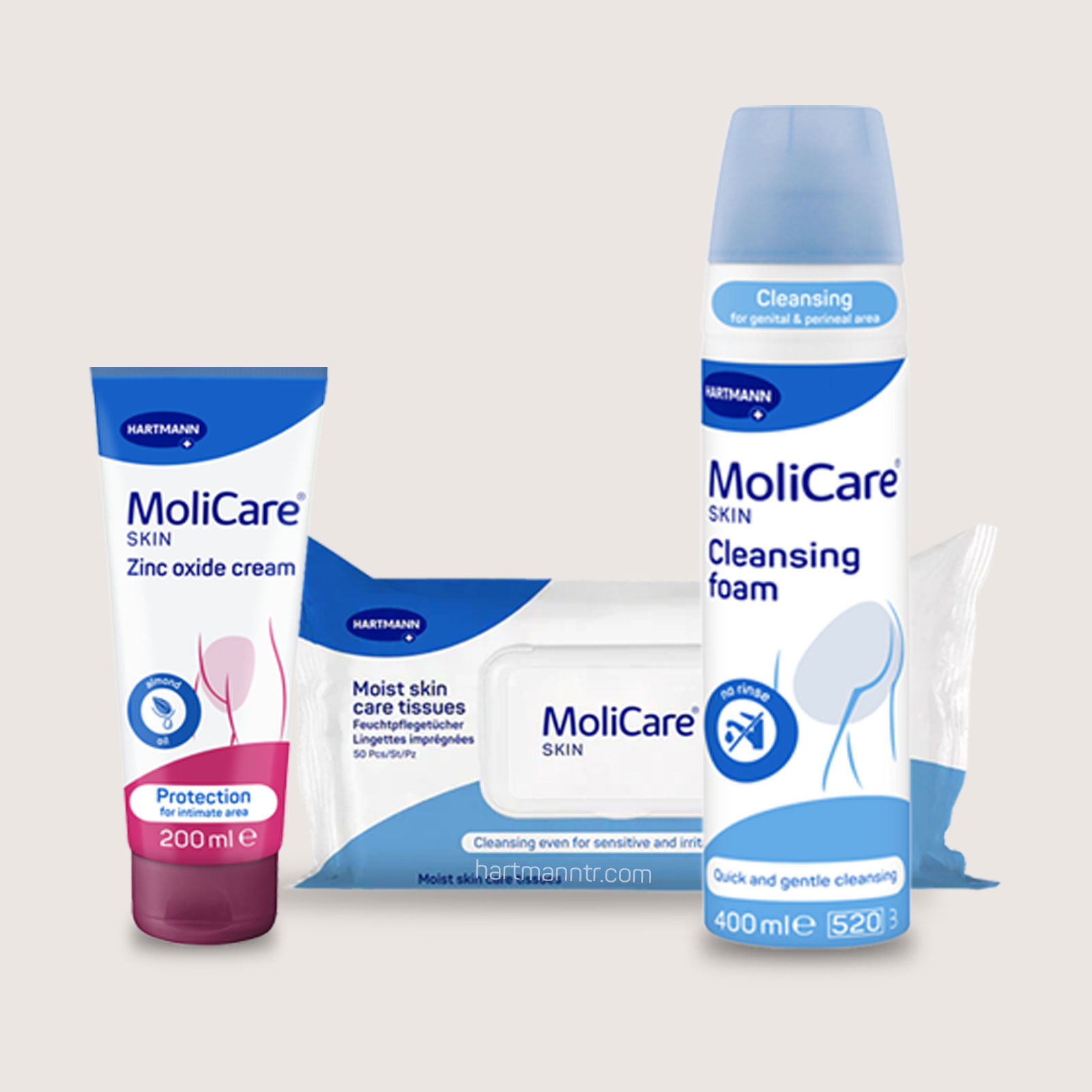 Hartmann MoliCare Skin Temizlik Seti – Köpük, Çinko Krem ve Temizleme Mendili