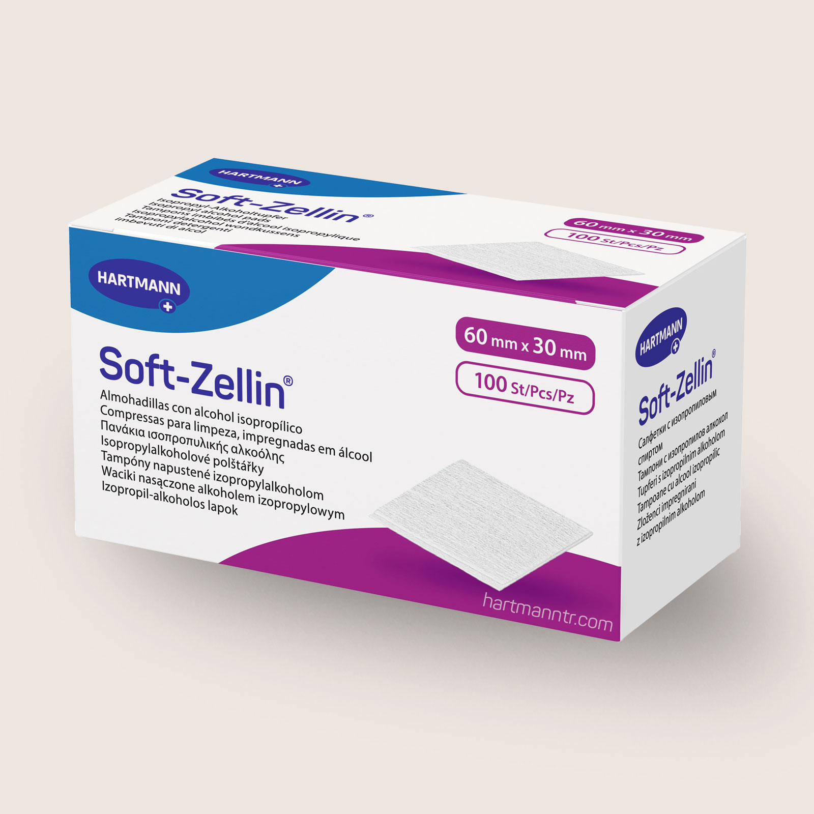 Hartmann Soft-Zellin 60x30mm - Alkol Emdirilmiş Temizleme Tamponu
 (KUTU/100 Adet)