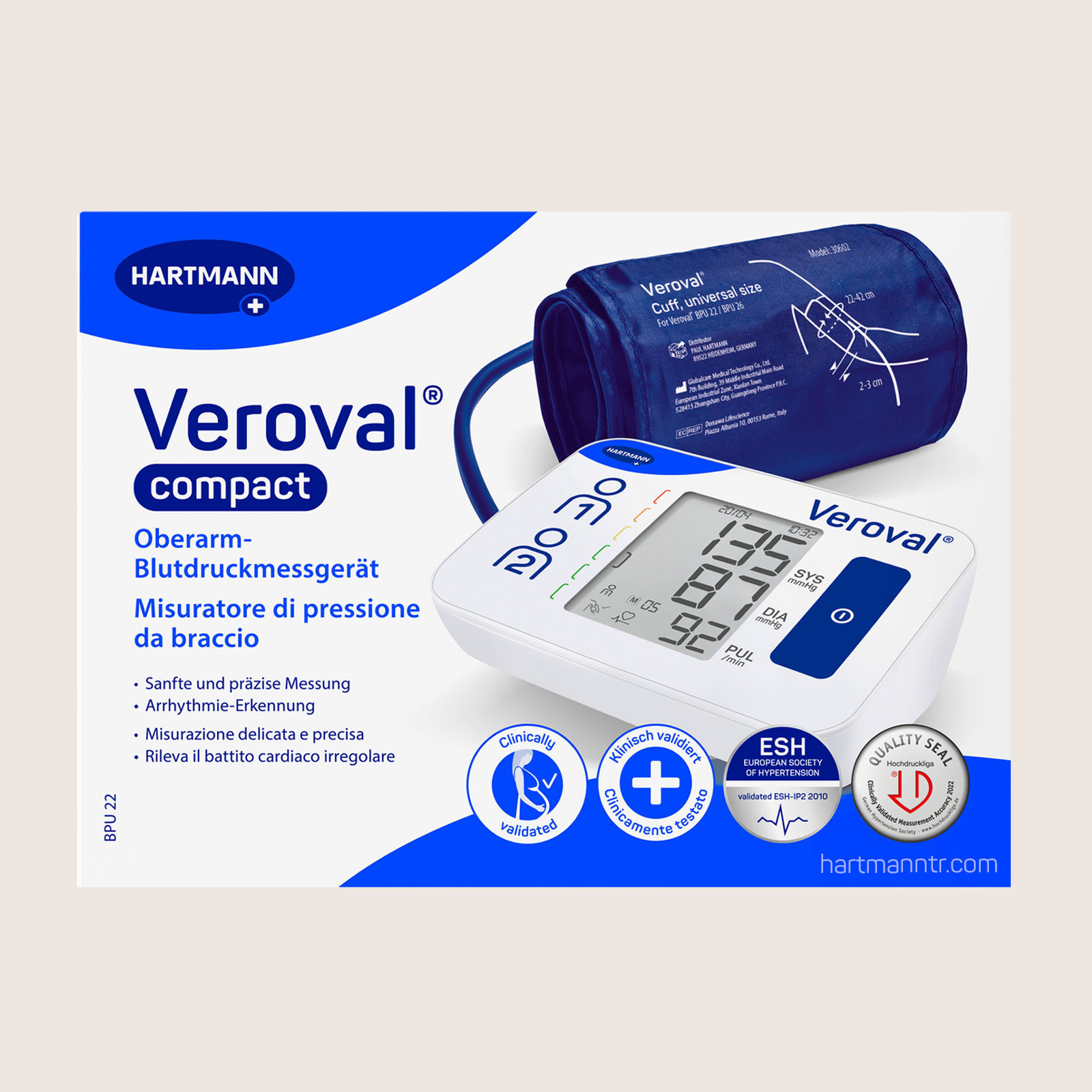 Hartmann Veroval® Compact Üst Koldan Tansiyon Aleti - 3 Yıl Garanti