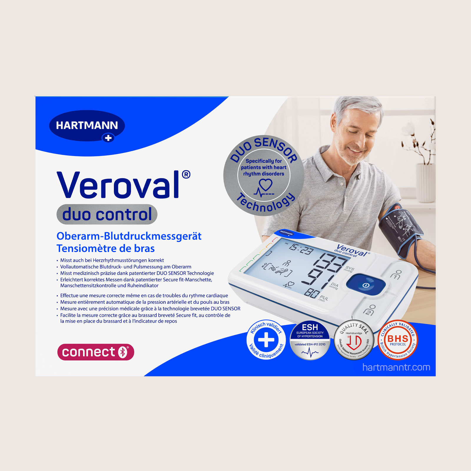 Hartmann Veroval® Duo Control Bluetooth® Üst Koldan Tansiyon Aleti - Large Manşon - 5 Yıl Garanti