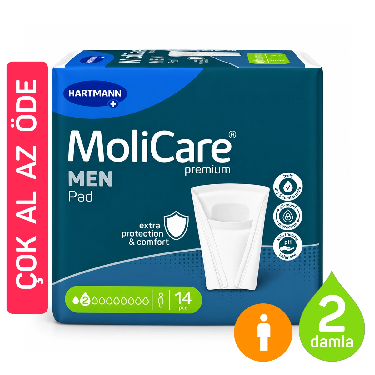 MoliCare Premium Men Pad 2 Damla erkek mesane pedi 12 paket 168 adet