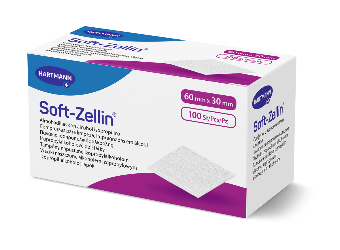 HARTMANN Soft-Zellin 100 adet alkollü cilt temizleme mendili kutusu