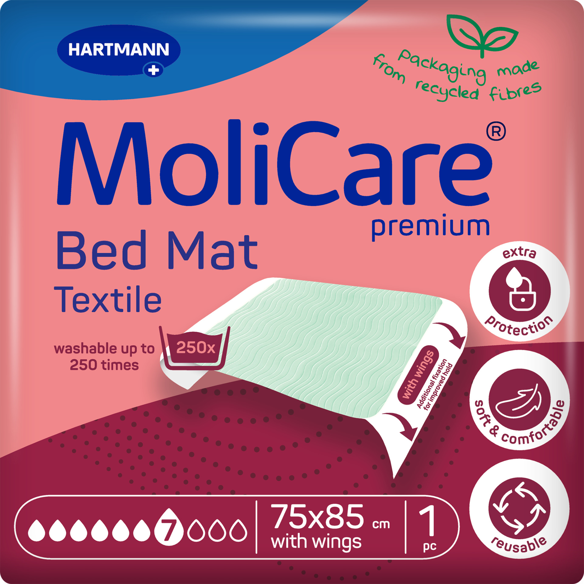 MoliCare Premium Bed Mat Textile 7 Damla kanatlı yatak koruyucu 75x85 cm 1 adet